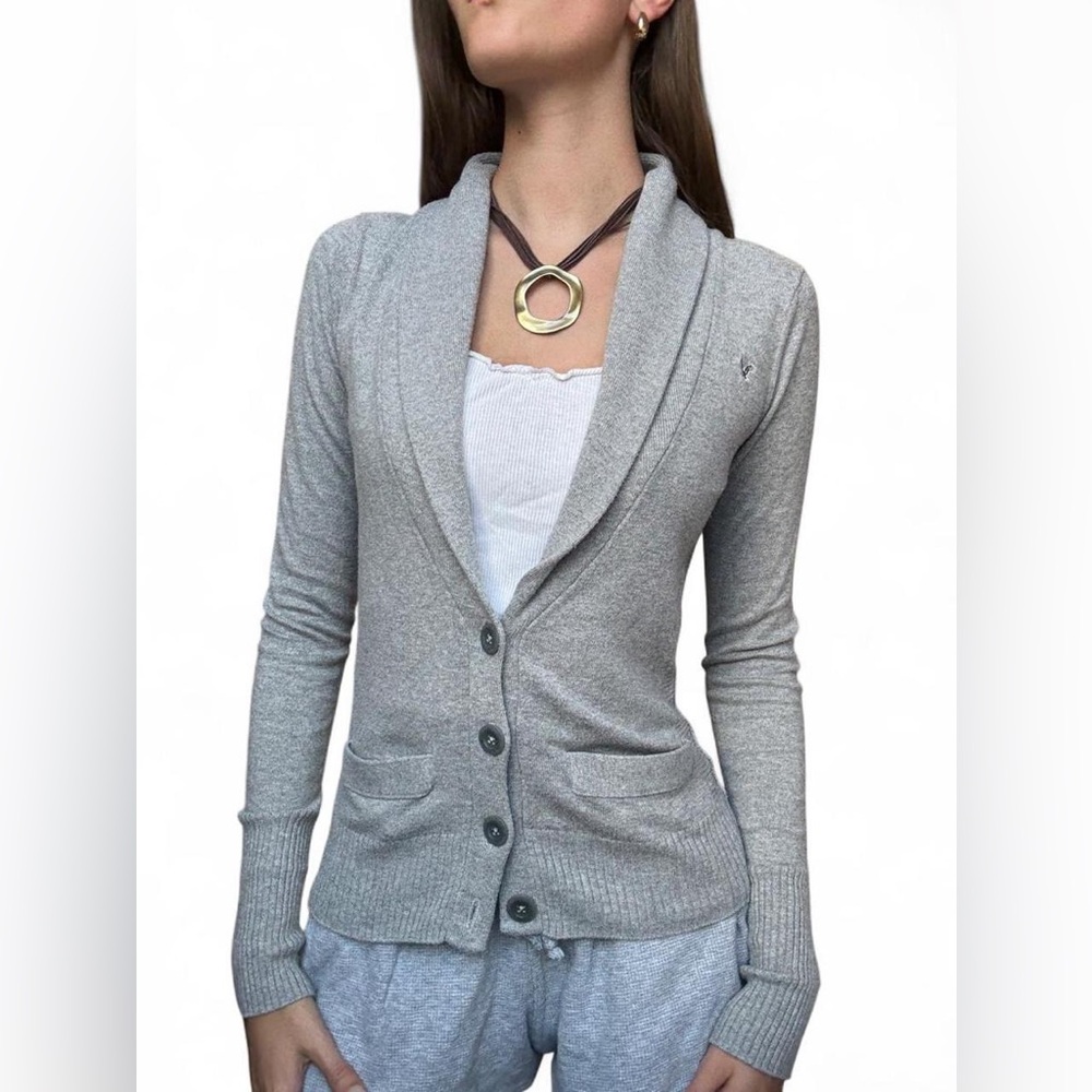 Light Gray Shawl Collar Button-Up Cardigan